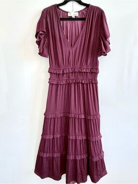 Pinch "Feeling the Love" Pleated Tiered Midi Dress - Berry / Plum